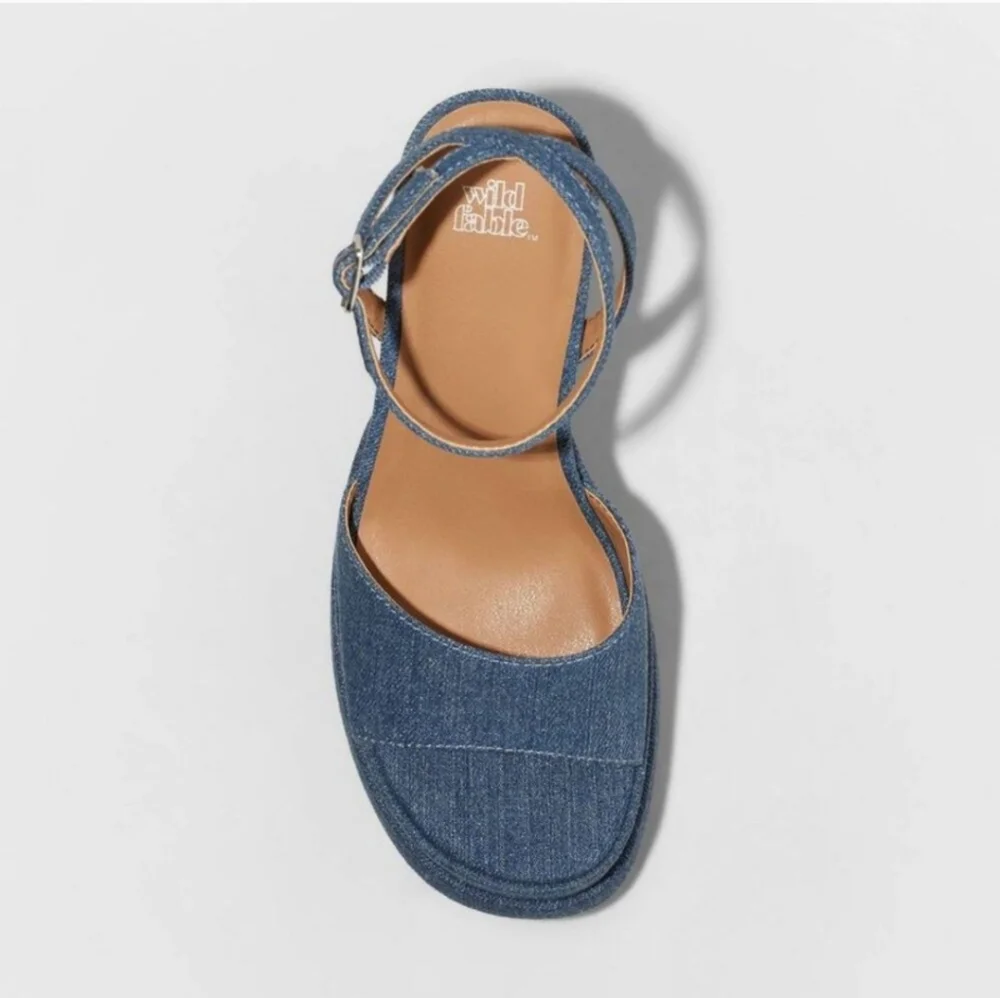 wild fable Blue Denim Platform Ankle-Strap Sandals